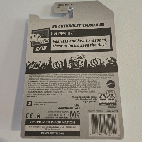 1996 Chevy Impala Fire Rescue Hot Wheels Rescue Series 6/10 Red & White - Picture 6 of 6